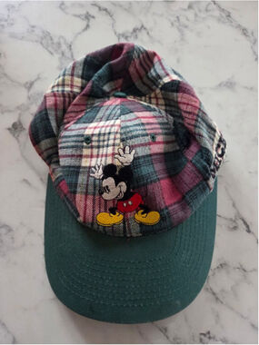 Vintage Mickey Mouse Snapback Plaid Disney Embroidered OSFA